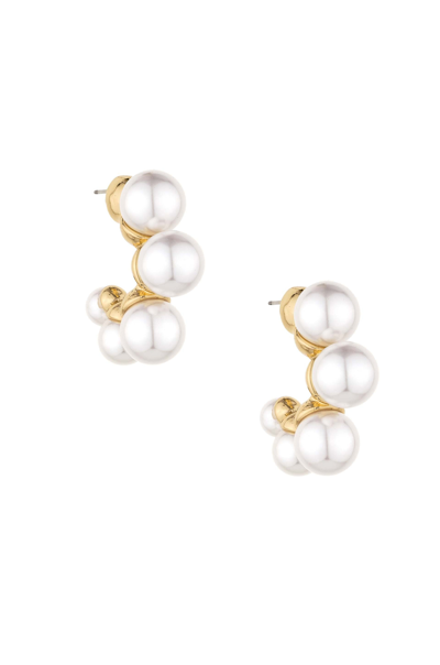 Shop Ettika Five Point Pearl 18k Gold Plated Hoop Earrings