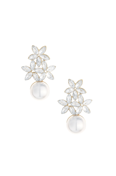 Shop Ettika Best Day Crystal & Pearl 18k Gold Plated Earrings In White