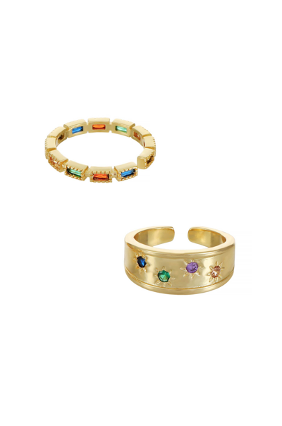 Shop Ettika Be Your Own Magic Rainbow Crystal 18k Gold Plated Ring Set