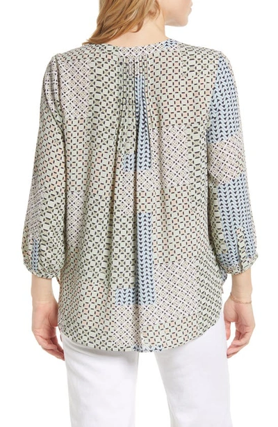Shop Nydj High-low Crepe Blouse In Demuth Geo
