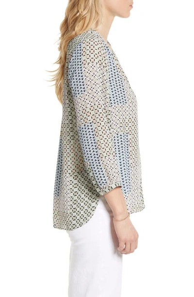 Shop Nydj High-low Crepe Blouse In Demuth Geo