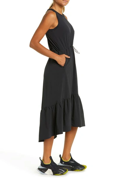 Shop Zella Drawcord Waist Tiered Midi Dress In Black