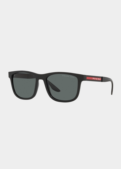 Shop Prada Men's Polarized Square Acetate Logo Sunglasses