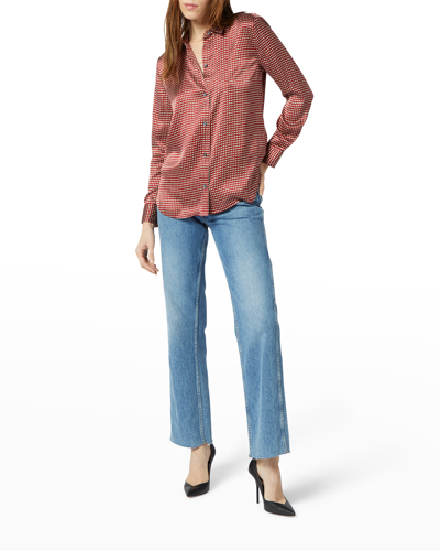 Shop Equipment Leema Polka-dot Charmeuse Button-down Shirt In Red Dahlia Multi