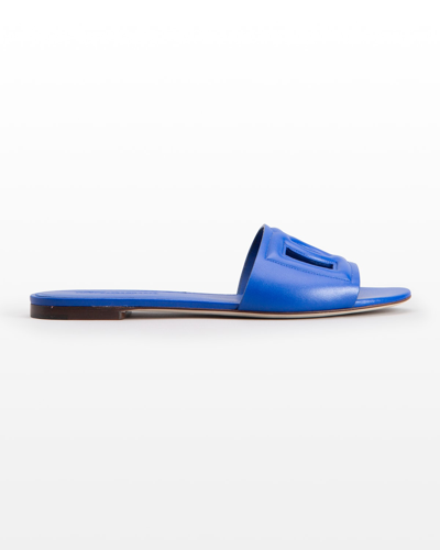 Shop Dolce & Gabbana Cutout Dg Flat Slide Sandals In Blue China