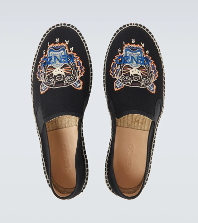 Shop Kenzo Logo Embroidered Espadrilles In Black