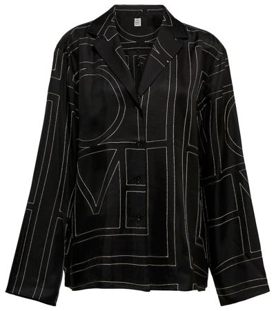 Totême Toteme Monogram Silk Twill Pajama Shirt In Black Monogram