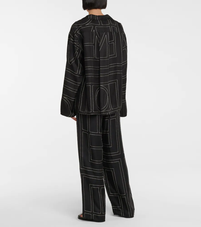 Totême Toteme Monogram Silk Twill Pajama Shirt In Black Monogram