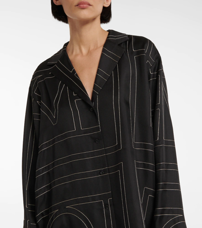 Totême Toteme Monogram Silk Twill Pajama Shirt In Black Monogram