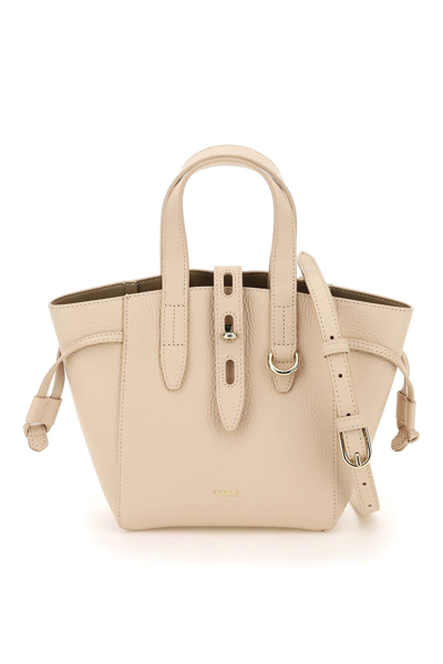 Shop Furla Leather Net Tote Bag In Beige