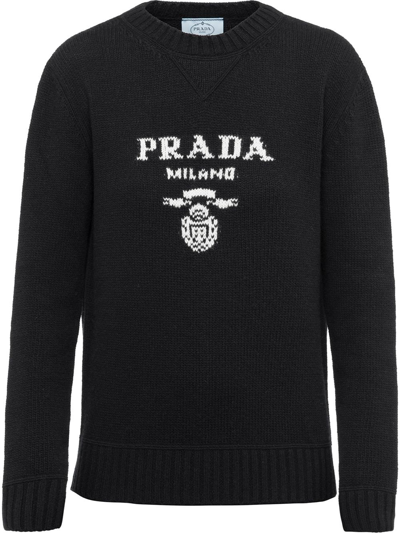 Shop Prada Round-neck Sweater With Logo In Nero