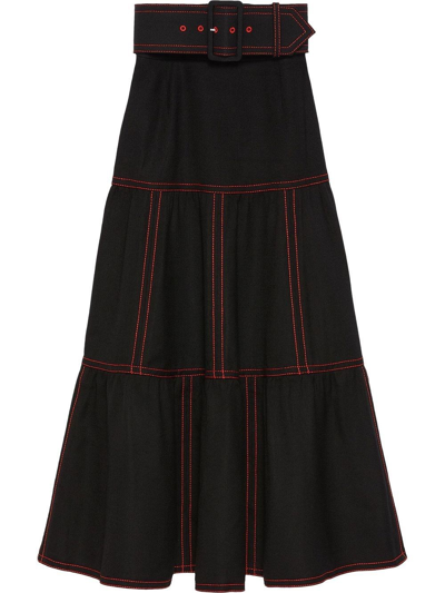 Shop Gucci Viscose Canvas With Leather Skirt In Nero