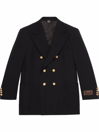 Shop Gucci Fine Cavallery Twill Double Breasted Jacket In Nero