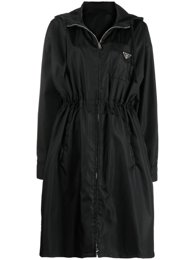 Shop Prada `re-nylon` Rain Coat In Nero