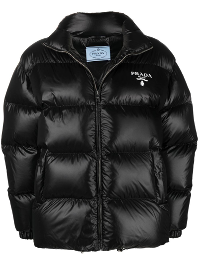 Shop Prada `re-nylon` Down Jacket In Nero