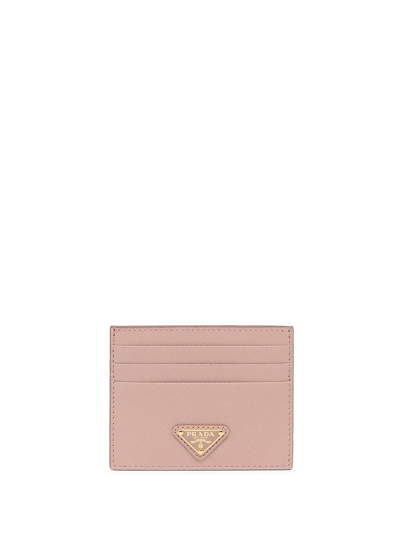 Shop Prada Saffiano Leather Card Holder In Beige