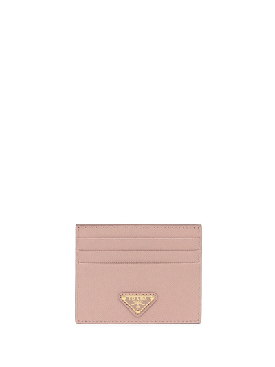 Prada Saffiano Leather Card Holder In Beige