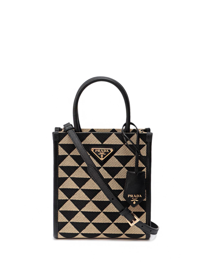 Shop Prada Symbole` Micro Bag In Jacquard Fabric In Nero