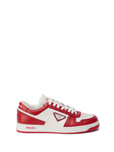 Shop Prada `downtown` Leather Sneakers In Bianco