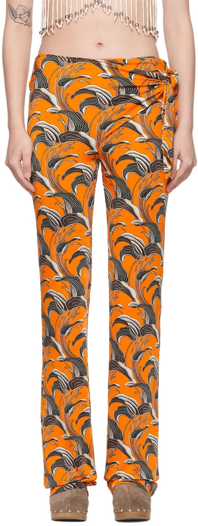 Rabanne Printed Stretch-jersey Trousers In V809 Pastel Orange