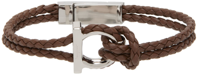 Shop Ferragamo Brown Gancini Braided Bracelet In Pel Barkbrown+pldluc