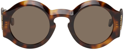 Shop Loewe Tortoiseshell Curved Sunglasses In 52e Dark Havana/brow