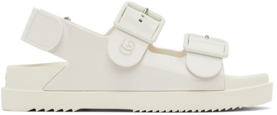 Shop Gucci Off-white Double G Flat Sandals In 9050 Dustywhite
