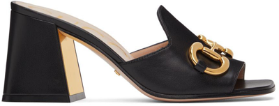 Shop Gucci Black Horsebit Heeled Sandals In 1000 Nero