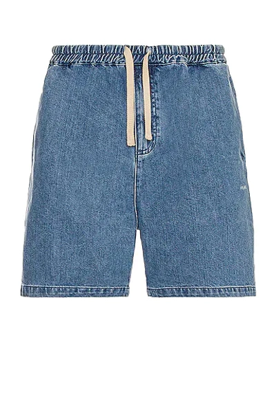 Shop Frame Silk Denim Short In Blue Jean