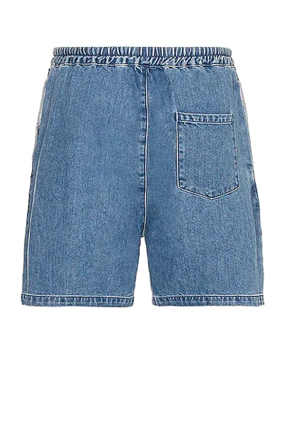 Shop Frame Silk Denim Short In Blue Jean