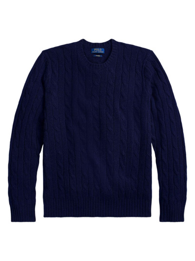 Shop Polo Ralph Lauren Cable Crewneck Sweater In Bright Navy