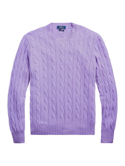 Shop Polo Ralph Lauren Cable Crewneck Sweater In Maid Stone Purple Heather