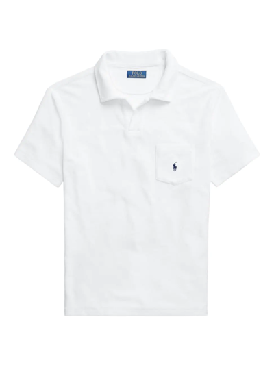 Shop Polo Ralph Lauren Men's Terry Johnny Collar Shirt In White