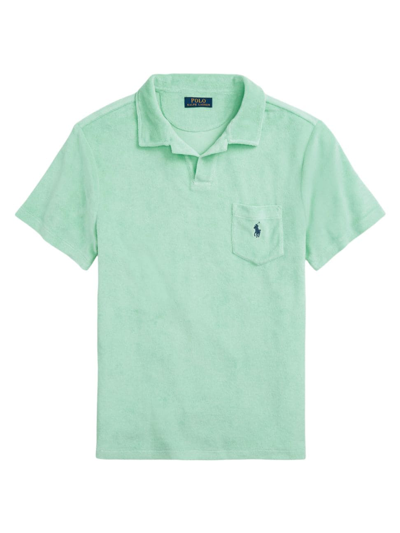 Shop Polo Ralph Lauren Men's Terry Johnny Collar Shirt In Aqua Verde