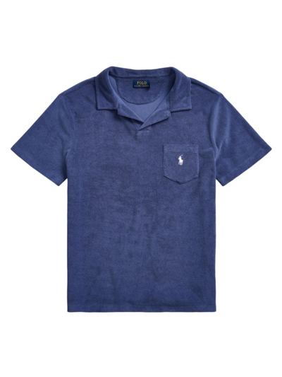 Shop Polo Ralph Lauren Men's Terry Johnny Collar Shirt In Light Navy