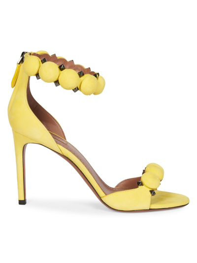 Shop Alaïa Women's La Bombe Suede Studded High-heel Sandals In Jaune Citron