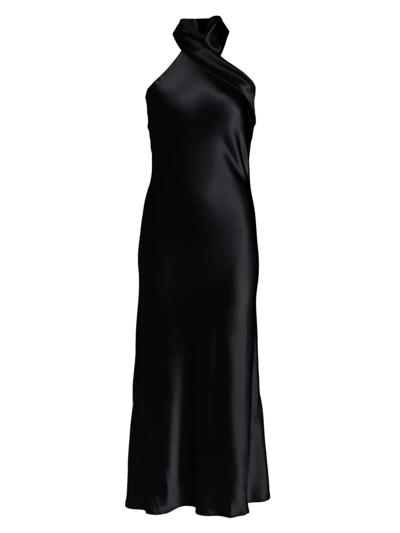 Shop Galvan Women's Pandora Satin Halterneck Midi-dress In Black