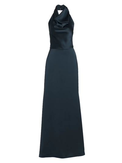 Shop Amsale Women's Satin Halter Gown In French Blue