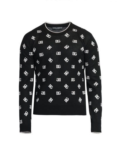 Shop Dolce & Gabbana Men's Long-sleeve Dg Dot Sweater In Black