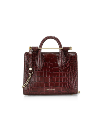 The Strathberry Nano Tote - Croc-Embossed Leather Burgundy