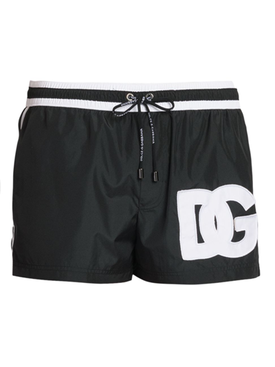 Shop Dolce & Gabbana Men's Big Logo Swim Shorts In Black White