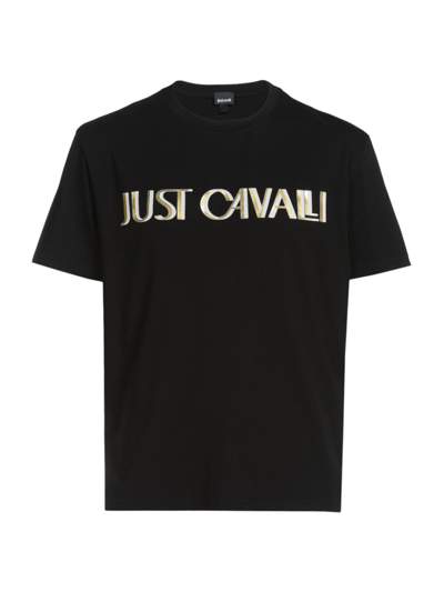 Shop Just Cavalli Men's Metallic Logo Crewneck T-shirt In Black