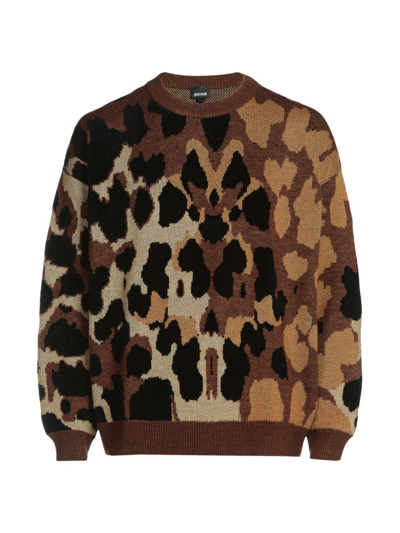 Shop Just Cavalli Men's Animal Print Crewneck Sweater In Mix Colour
