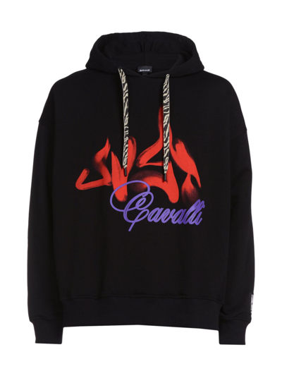 Shop Just Cavalli Men's Logo Cotton Hoodie Sweatshirt In Black