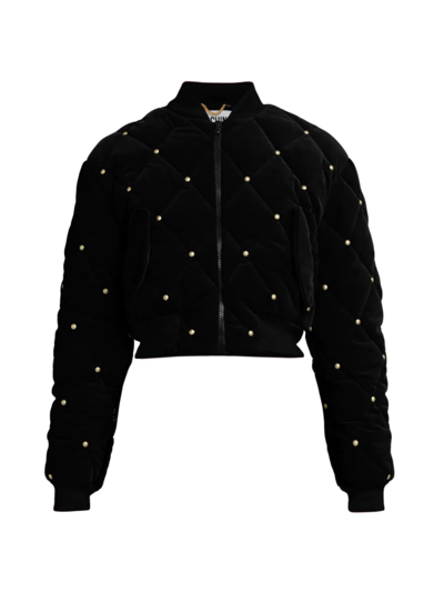 Moschino Cropped Quilted Velvet Bomber Jacket In Fantasy Print Black |  ModeSens