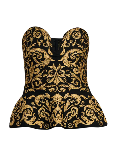 Shop Moschino Women's Strapless Peplum Intarsia-knit Top In Fantasy Print Black