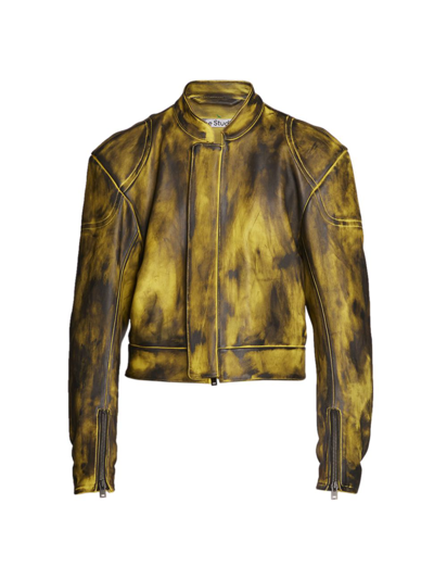 Shop Acne Studios Men's Lawondo Moto Leather Jacket In Black Yellow