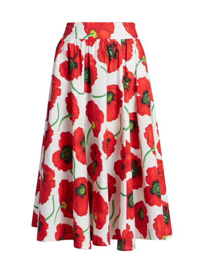 Shop Kenzo Women's Pleated Floral Midi-skirt In White