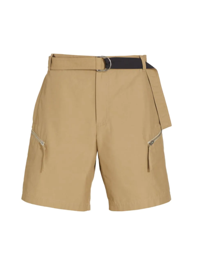 Shop Helmut Lang Men's Cotton Nylon Zip Shorts In Beige