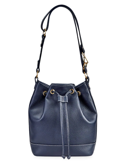 Shop Gigi New York Cassie Leather Bucket Bag In Navy